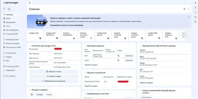 Скрин 8. Интерфейс&nbsp;главной страницы ISPmanager.