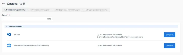 Скрин 2. Методы оплаты.