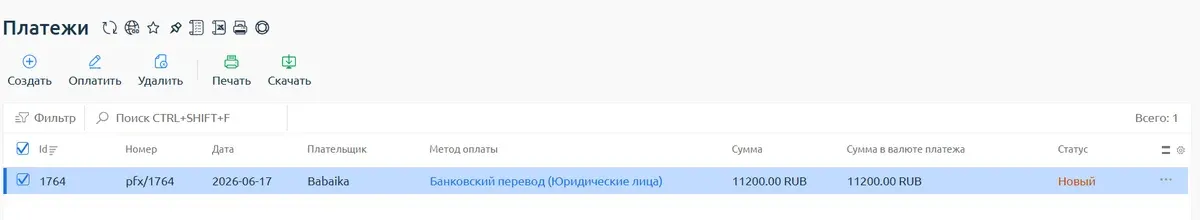Скрин 1. Список платежей.